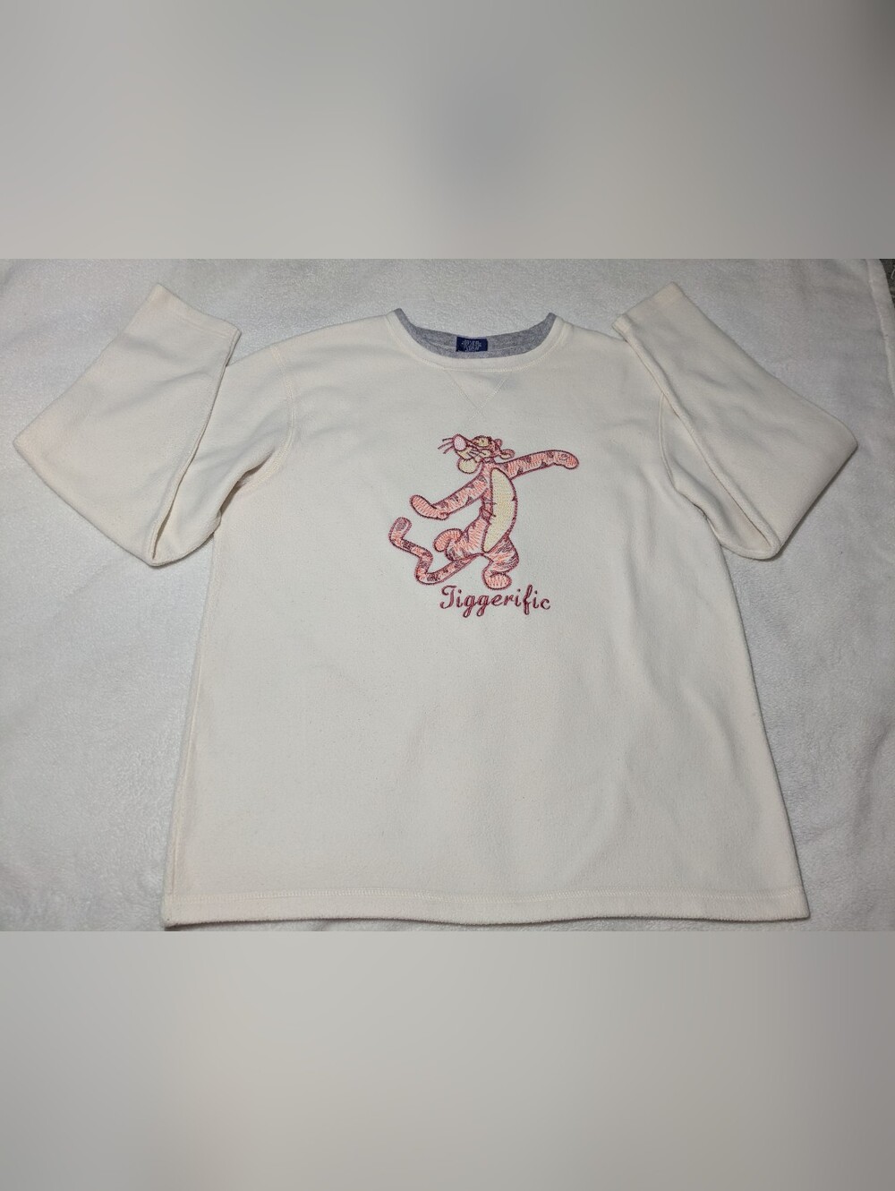 Vintage 90s Disney Winnie the Pooh "Tiggerific" Fleece Sweatshirt - Cream/White